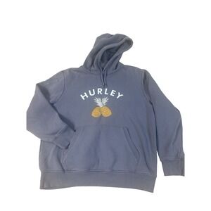Hurley Pineapple Hooded Sweatshirt Pullover Grey Long Sleeve SZ Lg